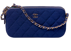 Small Zip Clutch With Chain, Fabric, Blue, 28901354(20), AC, 3